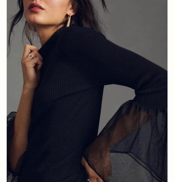NWT ANTHROPOLOGIE TULLE CUFF SWEATER SIZE M‎ - Picture 2 of 8